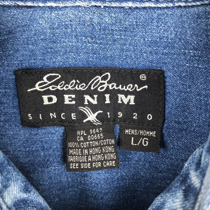 1990'S Eddie Bauer Denim Long-Sleeve Button-Down Denim Shirt, Men's Size L (approx.) cotton blue type Vintage Second Hand