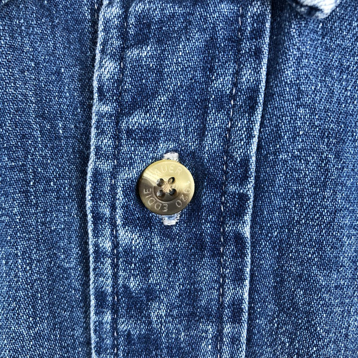 1990'S Eddie Bauer Denim Long-Sleeve Button-Down Denim Shirt, Men's Size L (approx.) cotton blue type Vintage Second Hand