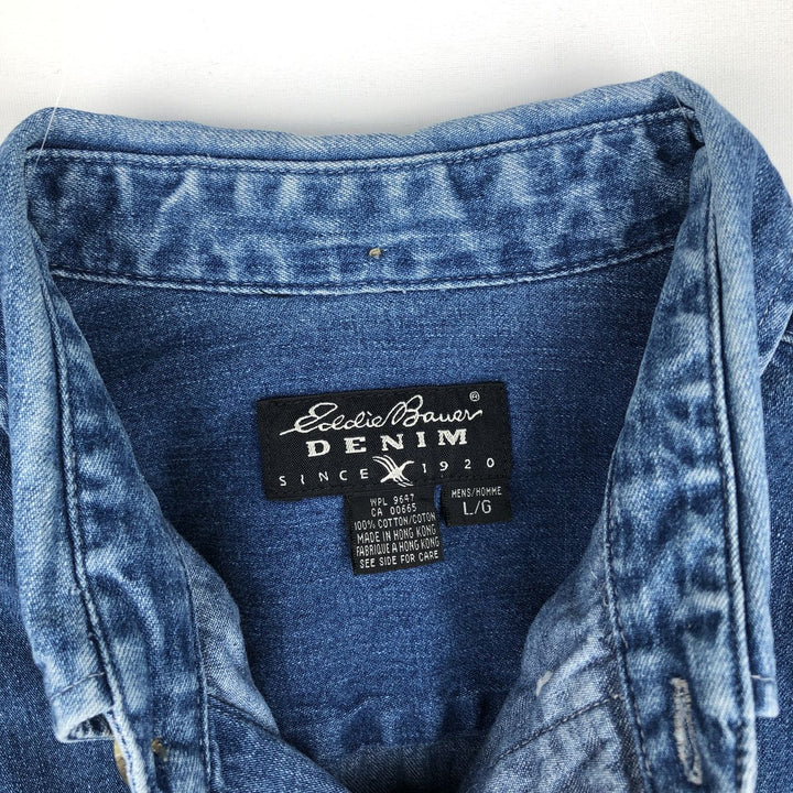 1990'S Eddie Bauer Denim Long-Sleeve Button-Down Denim Shirt, Men's Size L (approx.) cotton blue type Vintage Second Hand