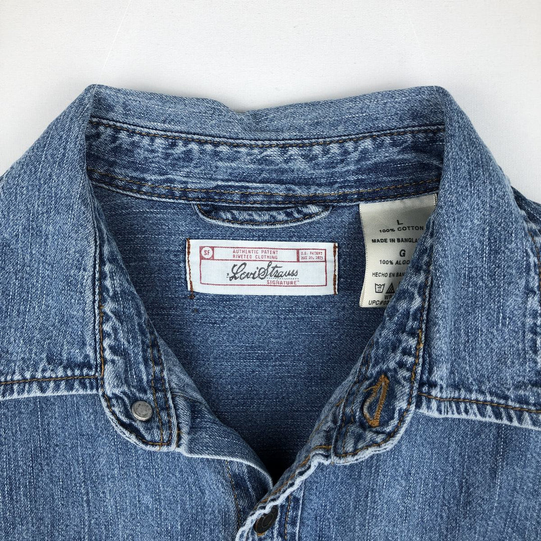 Levi's LEVI STRAUSS Signature Logo Patch Long-Sleeve Denim Shirt, Men's Size L (approx.) cotton blue type Vintage Second Hand