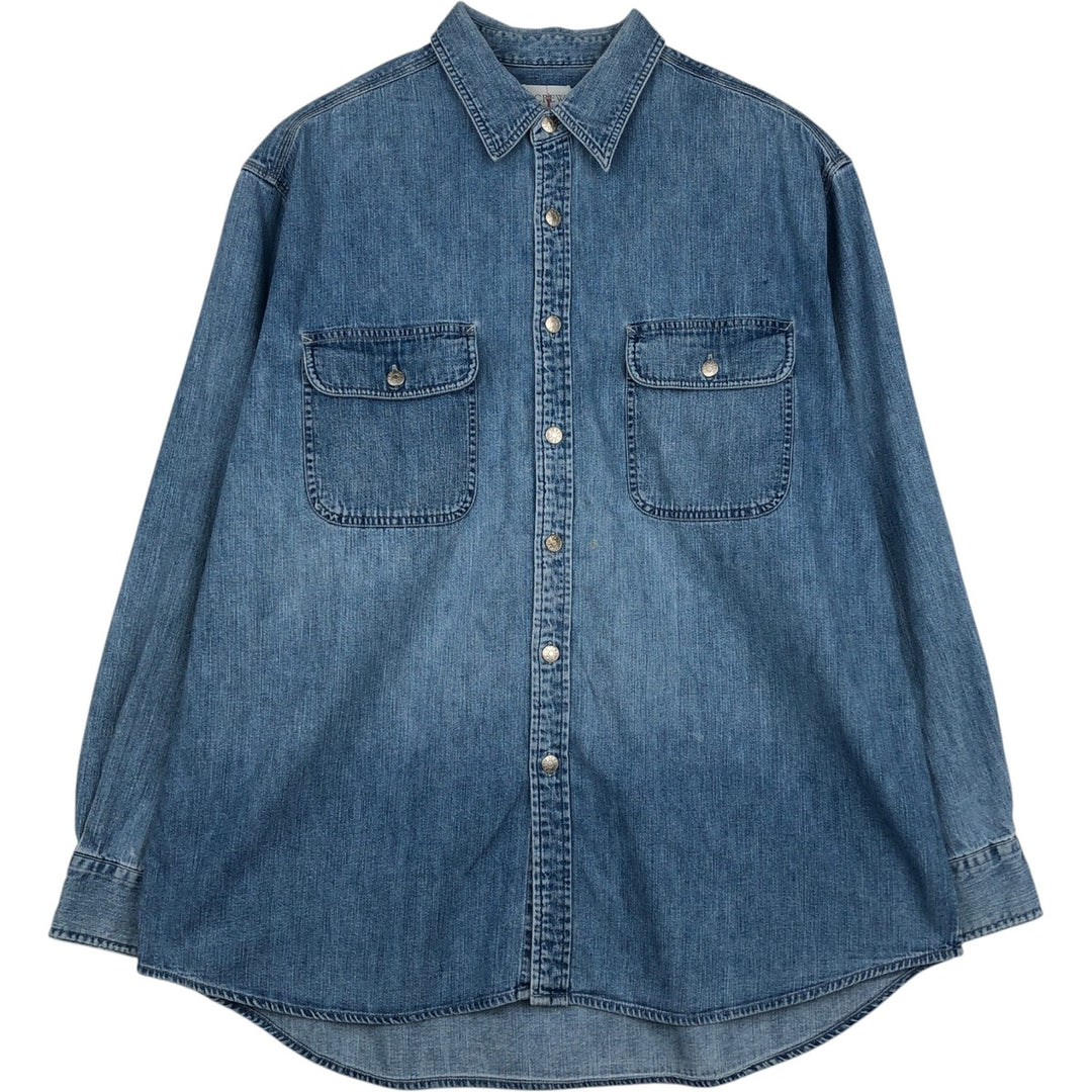 90'S J.Crew Long-Sleeve Denim Shirt, Men's Size L (approx.), Vintage cotton blue type Vintage Second Hand