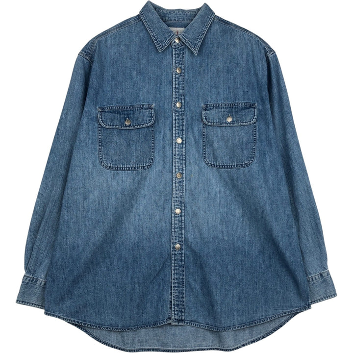 90'S J.Crew Long-Sleeve Denim Shirt, Men's Size L (approx.), Vintage cotton blue type Vintage Second Hand