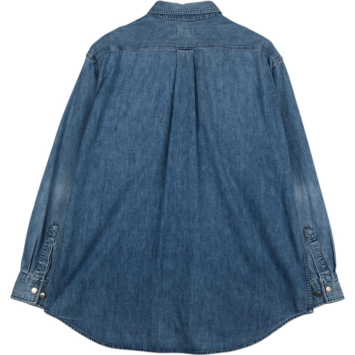 90'S J.Crew Long-Sleeve Denim Shirt, Men's Size L (approx.), Vintage cotton blue type Vintage Second Hand