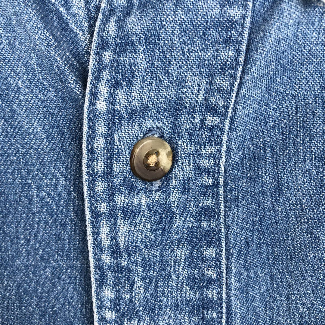 80s-90'S Lands' End Long-Sleeve Button-Down Denim Shirt, Men's Size L (Equivalent), Vintage cotton blue type Vintage Second Hand