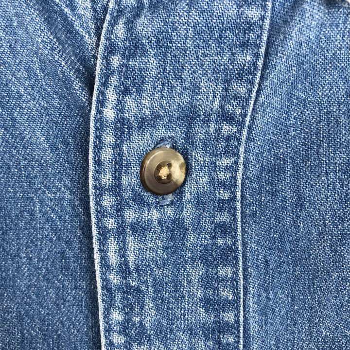80s-90'S Lands' End Long-Sleeve Button-Down Denim Shirt, Men's Size L (Equivalent), Vintage cotton blue type Vintage Second Hand