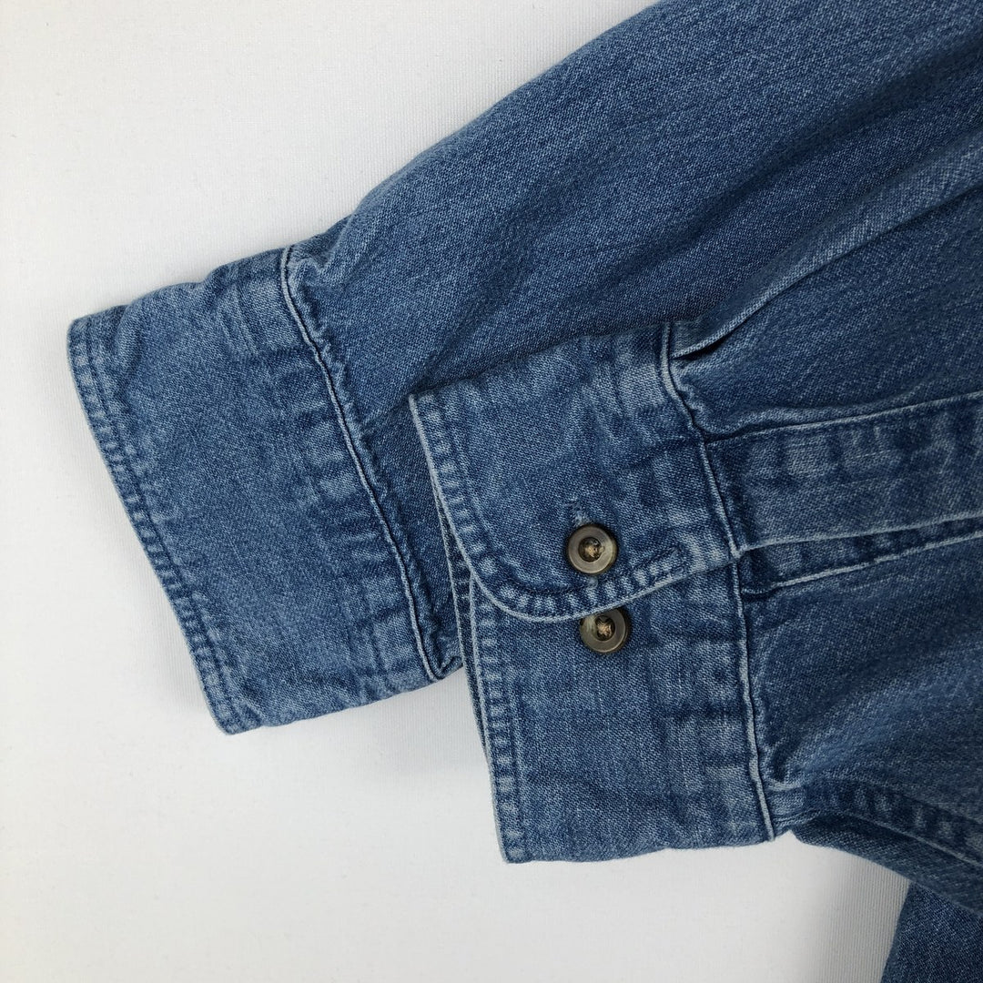 80s-90'S Lands' End Long-Sleeve Button-Down Denim Shirt, Men's Size L (Equivalent), Vintage cotton blue type Vintage Second Hand