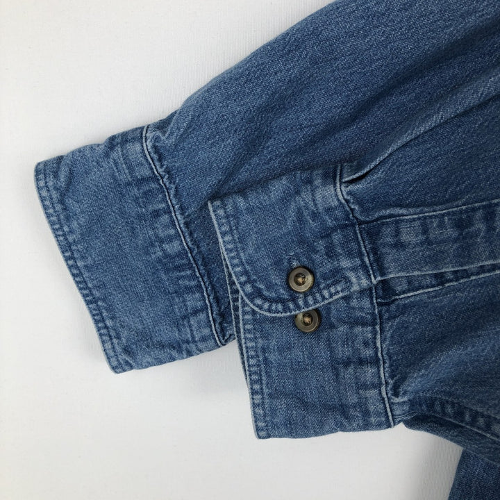80s-90'S Lands' End Long-Sleeve Button-Down Denim Shirt, Men's Size L (Equivalent), Vintage cotton blue type Vintage Second Hand
