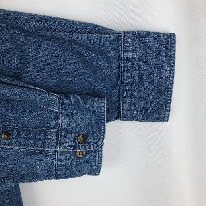 80s-90'S Lands' End Long-Sleeve Button-Down Denim Shirt, Men's Size L (Equivalent), Vintage cotton blue type Vintage Second Hand