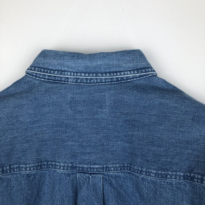 80s-90'S Lands' End Long-Sleeve Button-Down Denim Shirt, Men's Size L (Equivalent), Vintage cotton blue type Vintage Second Hand
