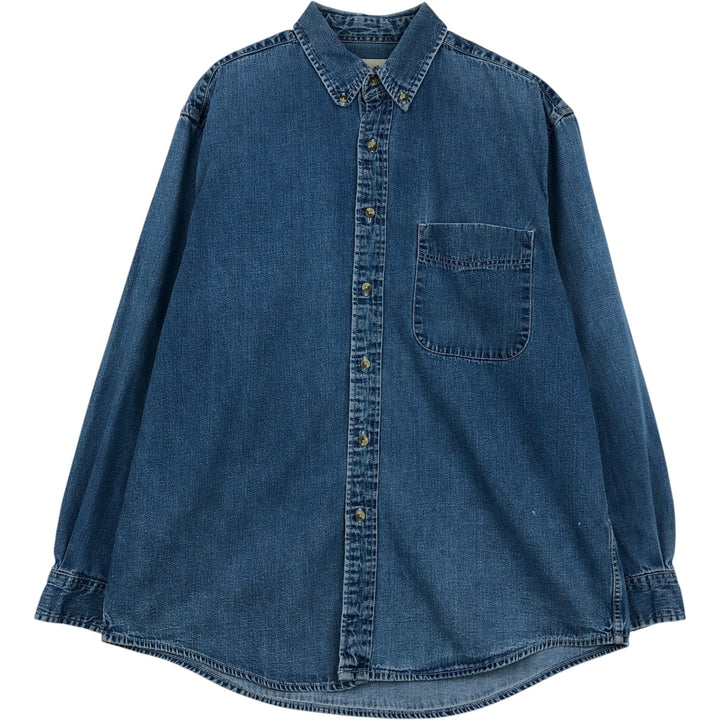 90s-00'S Eddie Bauer Long-Sleeve Button-Down Denim Shirt, Men's Size M (Equivalent), Vintage cotton blue type Vintage Second Hand