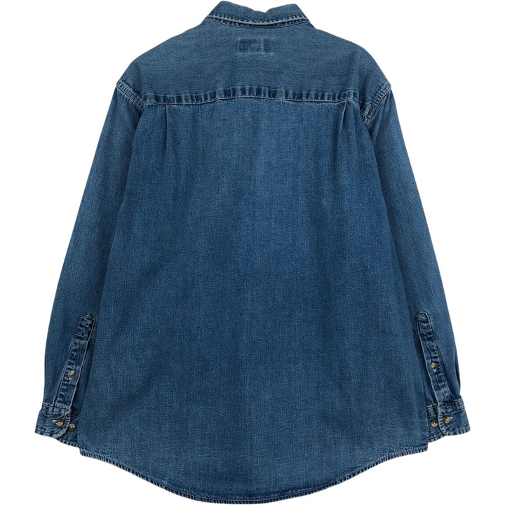 90s-00'S Eddie Bauer Long-Sleeve Button-Down Denim Shirt, Men's Size M (Equivalent), Vintage cotton blue type Vintage Second Hand