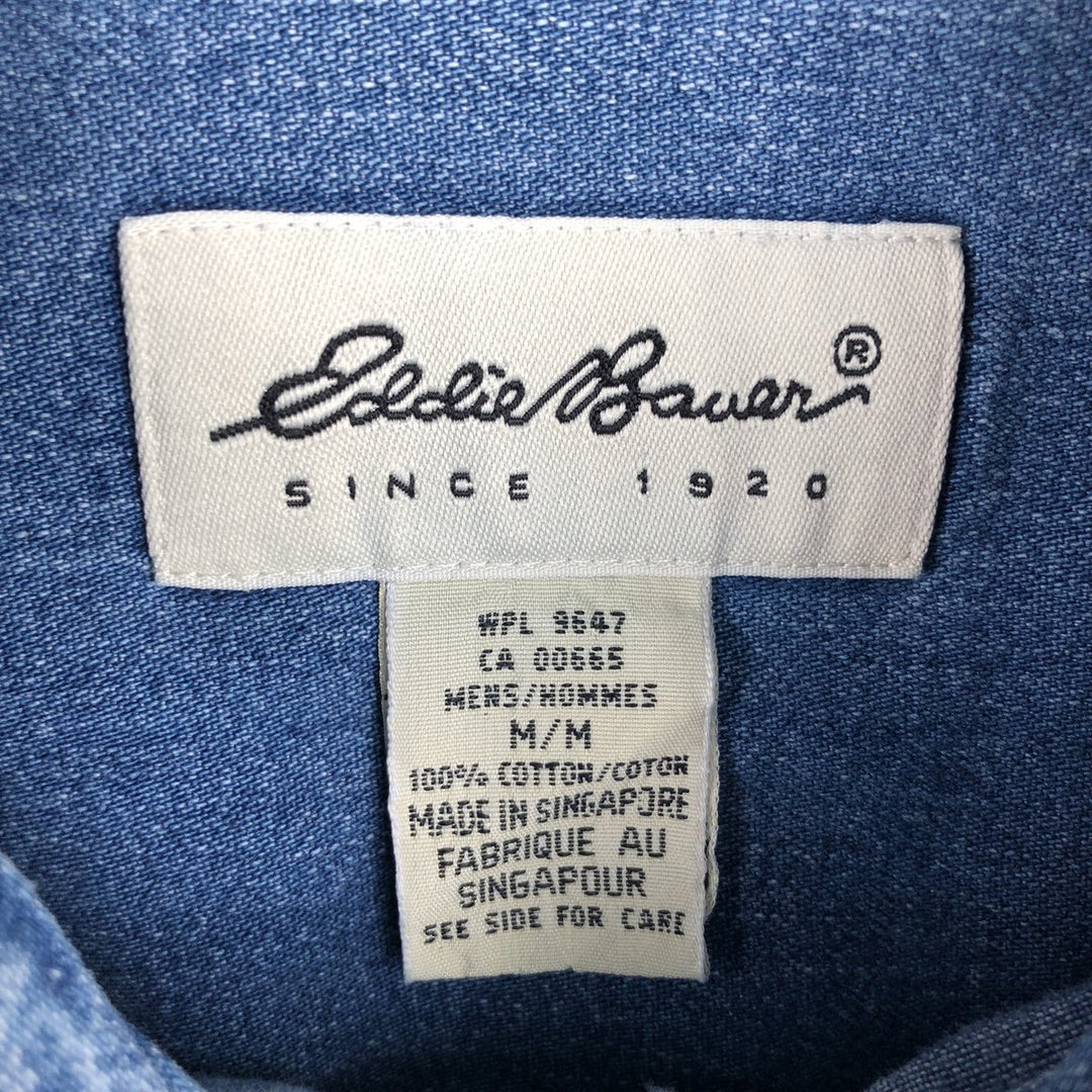 90s-00'S Eddie Bauer Long-Sleeve Button-Down Denim Shirt, Men's Size M (Equivalent), Vintage cotton blue type Vintage Second Hand