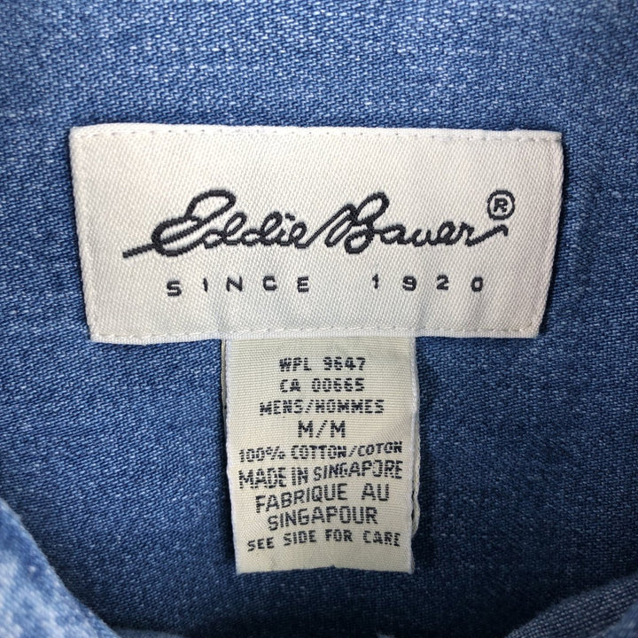 90s-00'S Eddie Bauer Long-Sleeve Button-Down Denim Shirt, Men's Size M (Equivalent), Vintage cotton blue type Vintage Second Hand