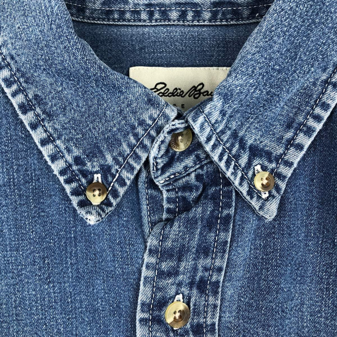 90s-00'S Eddie Bauer Long-Sleeve Button-Down Denim Shirt, Men's Size M (Equivalent), Vintage cotton blue type Vintage Second Hand