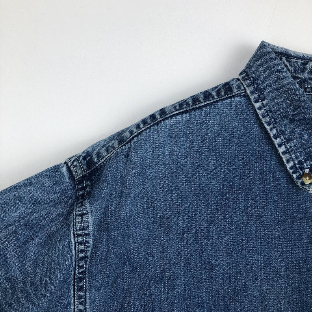 90s-00'S Eddie Bauer Long-Sleeve Button-Down Denim Shirt, Men's Size M (Equivalent), Vintage cotton blue type Vintage Second Hand