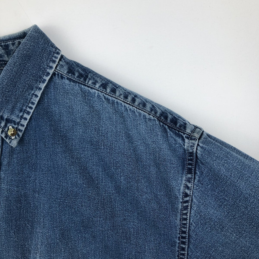 90s-00'S Eddie Bauer Long-Sleeve Button-Down Denim Shirt, Men's Size M (Equivalent), Vintage cotton blue type Vintage Second Hand