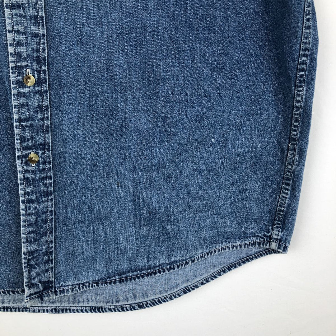 90s-00'S Eddie Bauer Long-Sleeve Button-Down Denim Shirt, Men's Size M (Equivalent), Vintage cotton blue type Vintage Second Hand