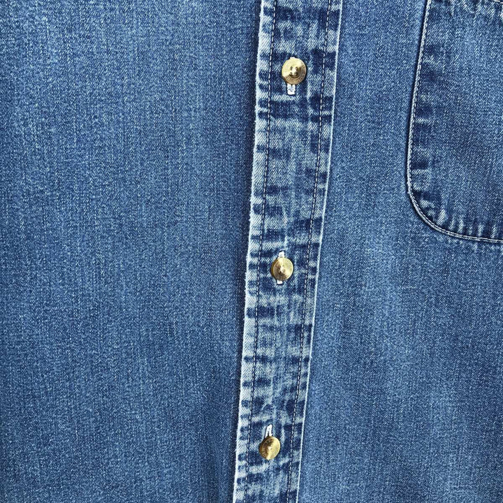 90s-00'S Eddie Bauer Long-Sleeve Button-Down Denim Shirt, Men's Size M (Equivalent), Vintage cotton blue type Vintage Second Hand