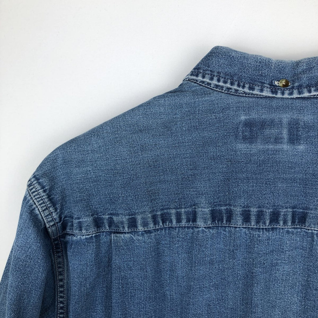 90s-00'S Eddie Bauer Long-Sleeve Button-Down Denim Shirt, Men's Size M (Equivalent), Vintage cotton blue type Vintage Second Hand