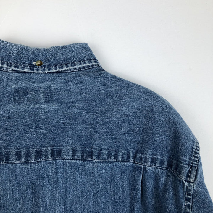 90s-00'S Eddie Bauer Long-Sleeve Button-Down Denim Shirt, Men's Size M (Equivalent), Vintage cotton blue type Vintage Second Hand
