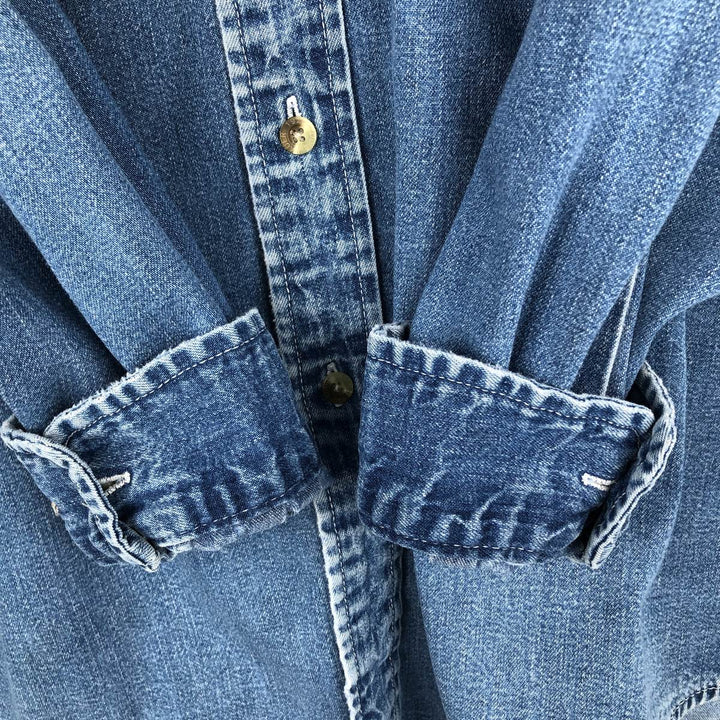 90s-00'S Eddie Bauer Long-Sleeve Button-Down Denim Shirt, Men's Size M (Equivalent), Vintage cotton blue type Vintage Second Hand