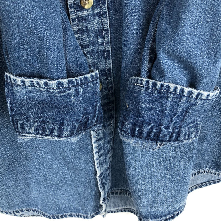 90s-00'S Eddie Bauer Long-Sleeve Button-Down Denim Shirt, Men's Size M (Equivalent), Vintage cotton blue type Vintage Second Hand
