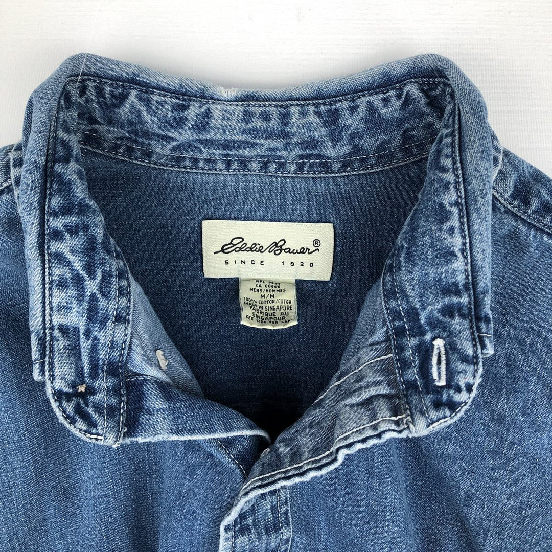 90s-00'S Eddie Bauer Long-Sleeve Button-Down Denim Shirt, Men's Size M (Equivalent), Vintage cotton blue type Vintage Second Hand