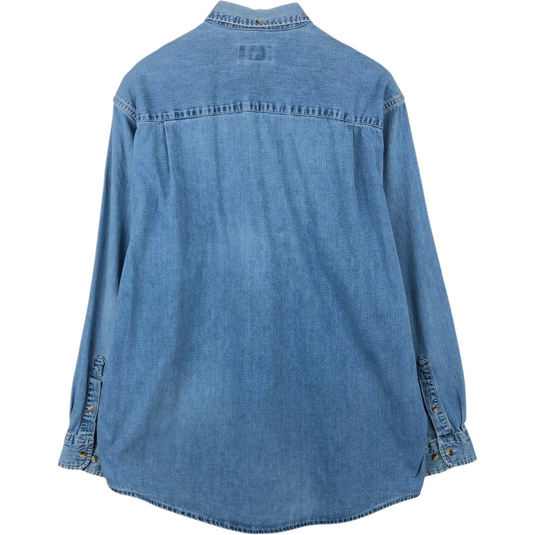 1990'S Eddie Bauer Long-Sleeve Button-Down Denim Shirt, Men's Size L (Equivalent), Vintage cotton blue type Vintage Second Hand