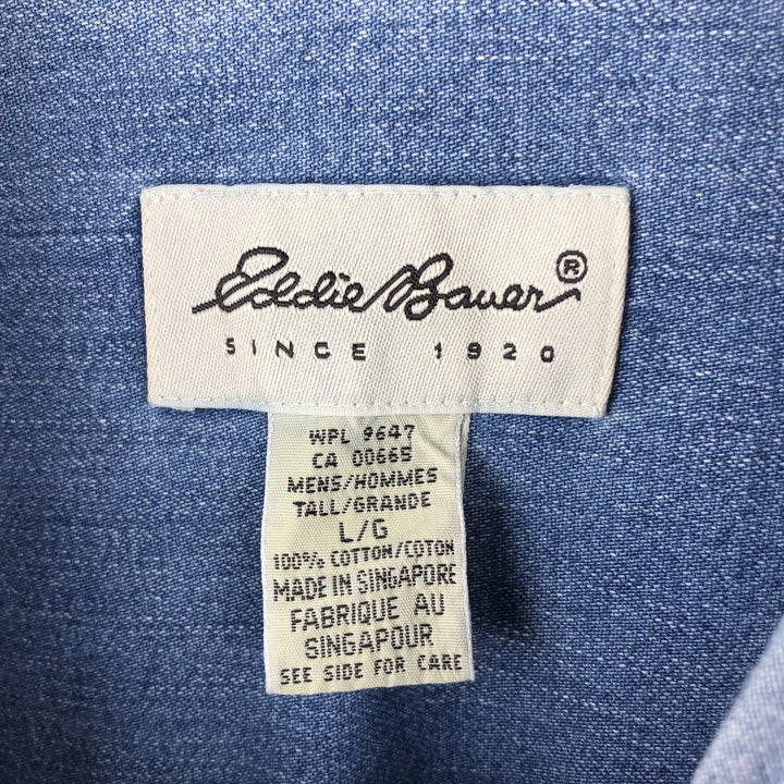 1990'S Eddie Bauer Long-Sleeve Button-Down Denim Shirt, Men's Size L (Equivalent), Vintage cotton blue type Vintage Second Hand