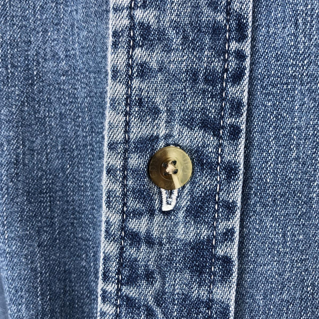 1990'S Eddie Bauer Long-Sleeve Button-Down Denim Shirt, Men's Size L (Equivalent), Vintage cotton blue type Vintage Second Hand