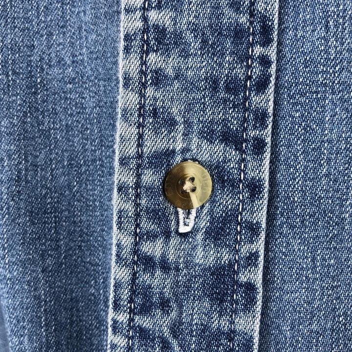1990'S Eddie Bauer Long-Sleeve Button-Down Denim Shirt, Men's Size L (Equivalent), Vintage cotton blue type Vintage Second Hand