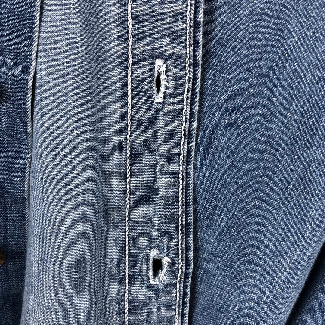 1990'S Eddie Bauer Long-Sleeve Button-Down Denim Shirt, Men's Size L (Equivalent), Vintage cotton blue type Vintage Second Hand
