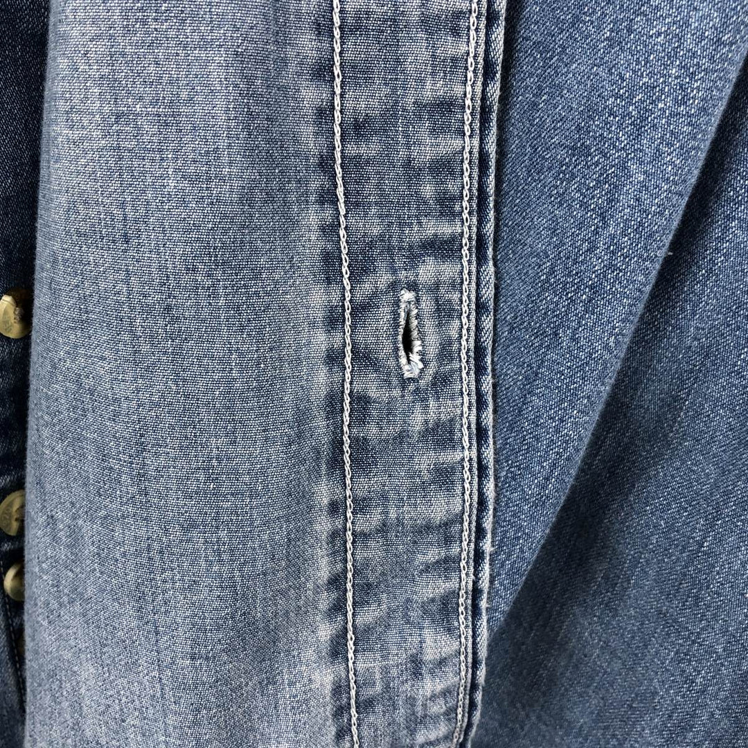 1990'S Eddie Bauer Long-Sleeve Button-Down Denim Shirt, Men's Size L (Equivalent), Vintage cotton blue type Vintage Second Hand