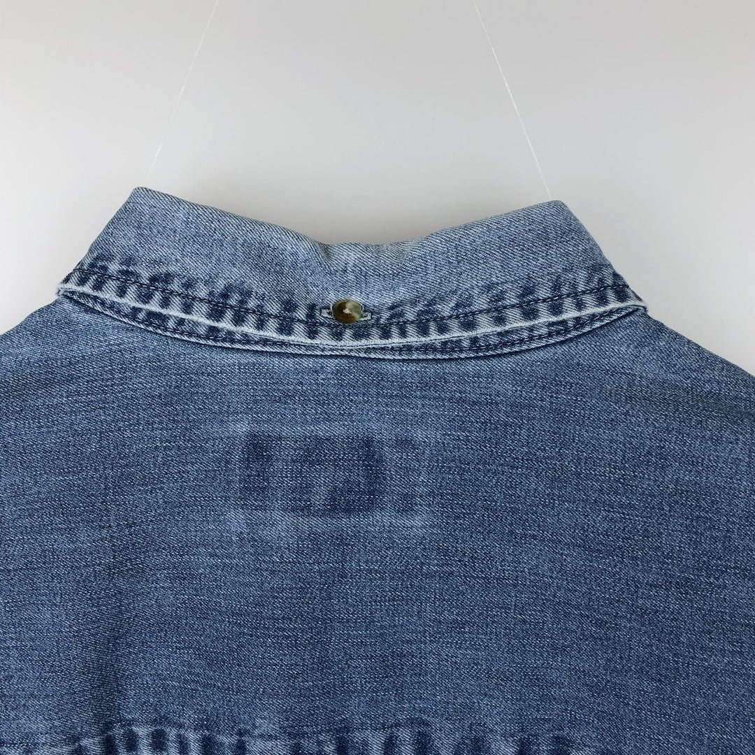 1990'S Eddie Bauer Long-Sleeve Button-Down Denim Shirt, Men's Size L (Equivalent), Vintage cotton blue type Vintage Second Hand