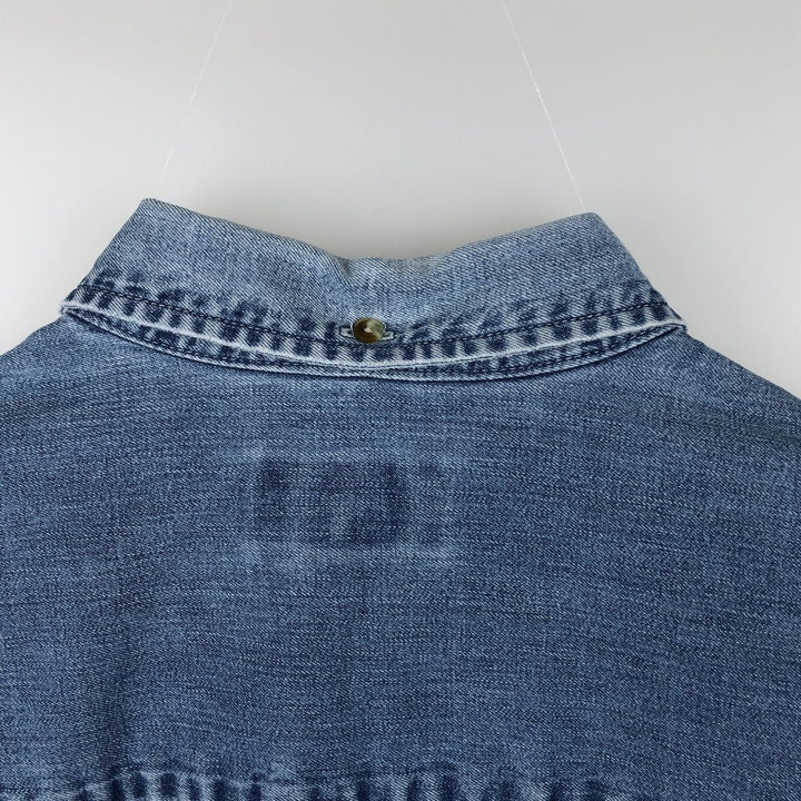 1990'S Eddie Bauer Long-Sleeve Button-Down Denim Shirt, Men's Size L (Equivalent), Vintage cotton blue type Vintage Second Hand