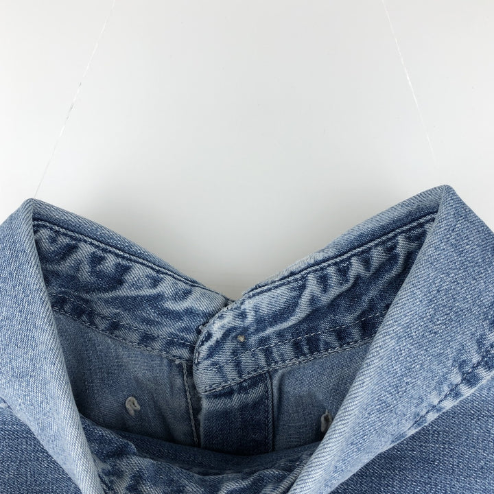 1990'S Eddie Bauer Long-Sleeve Button-Down Denim Shirt, Men's Size L (Equivalent), Vintage cotton blue type Vintage Second Hand