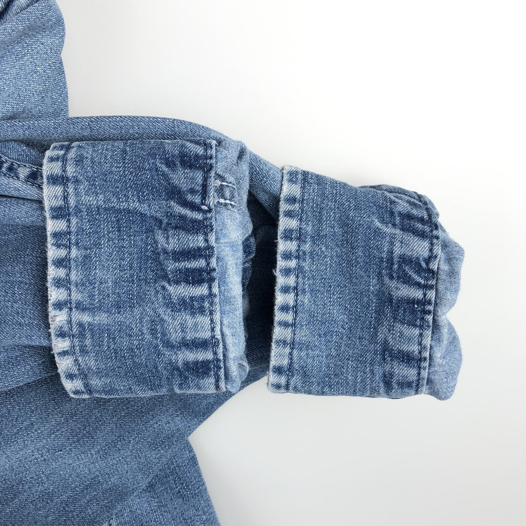 1990'S Eddie Bauer Long-Sleeve Button-Down Denim Shirt, Men's Size L (Equivalent), Vintage cotton blue type Vintage Second Hand