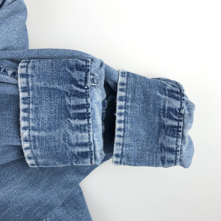1990'S Eddie Bauer Long-Sleeve Button-Down Denim Shirt, Men's Size L (Equivalent), Vintage cotton blue type Vintage Second Hand
