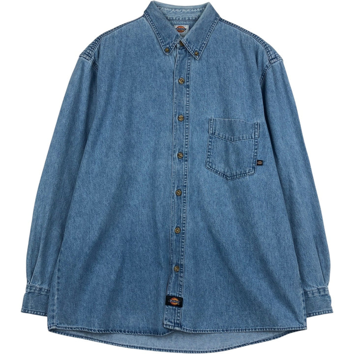 Dickies Long Sleeve Button Down Denim Shirt, Men's Size L cotton blue type Vintage Second Hand