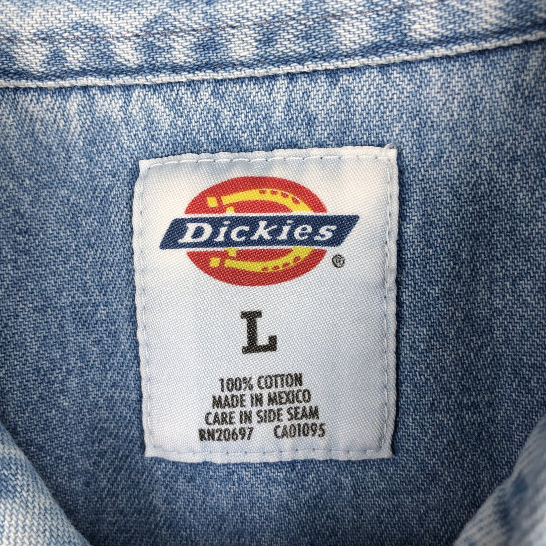 Dickies Long Sleeve Button Down Denim Shirt, Men's Size L cotton blue type Vintage Second Hand