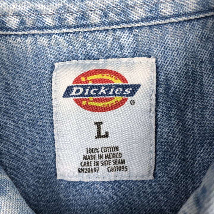 Dickies Long Sleeve Button Down Denim Shirt, Men's Size L cotton blue type Vintage Second Hand