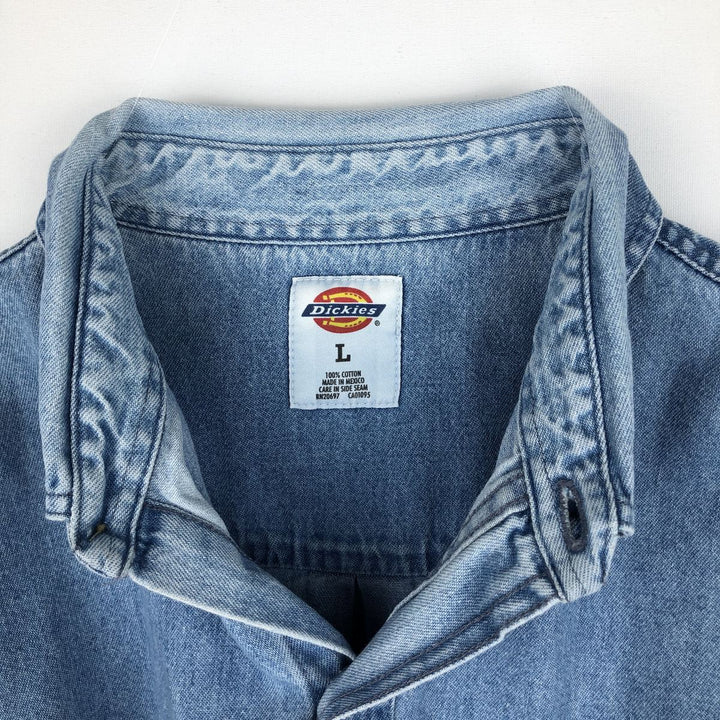 Dickies Long Sleeve Button Down Denim Shirt, Men's Size L cotton blue type Vintage Second Hand