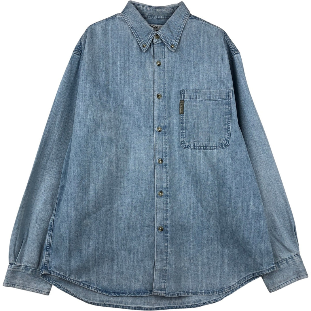 Columbia long-sleeved button-down denim shirt, men's size L (approx.), vintage. cotton blue type Vintage Second Hand