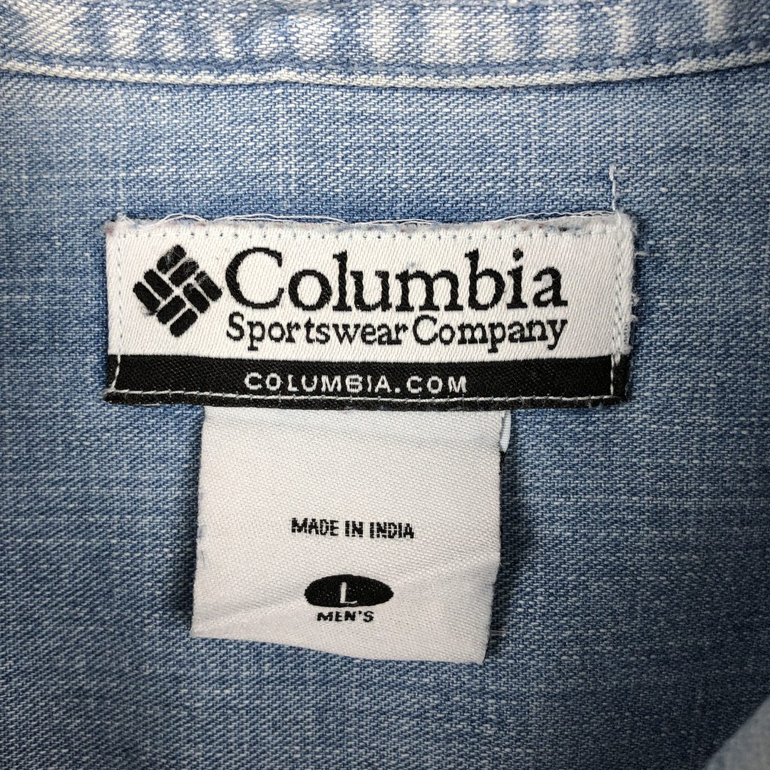 Columbia long-sleeved button-down denim shirt, men's size L (approx.), vintage. cotton blue type Vintage Second Hand
