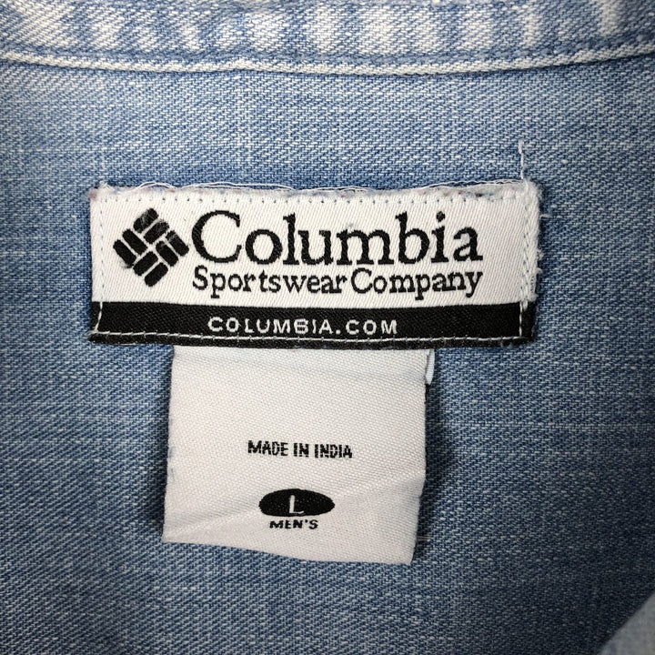 Columbia long-sleeved button-down denim shirt, men's size L (approx.), vintage. cotton blue type Vintage Second Hand