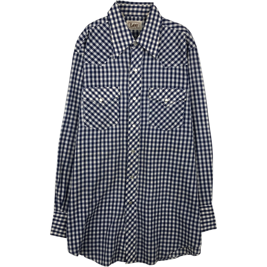 Lee Check Pattern Gingham Check Long-Sleeve Western Shirt, Men's Size L (approx.) unclear blue type Vintage Second Hand