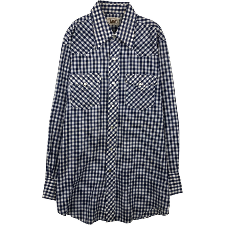 Lee Check Pattern Gingham Check Long-Sleeve Western Shirt, Men's Size L (approx.) unclear blue type Vintage Second Hand