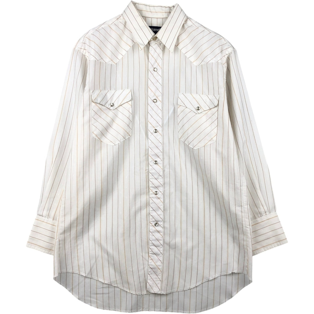 90'S Wrangler Cowboy Cut Regular Fit Stripe Pattern Long Sleeve Western Shirt, Men's XL (approx.) Vintage cotton white type Vintage Second Hand