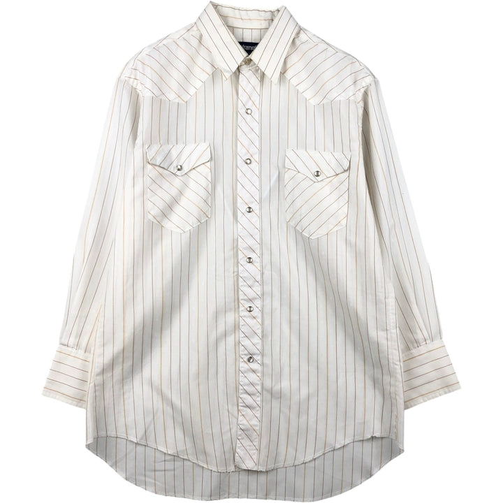 90'S Wrangler Cowboy Cut Regular Fit Stripe Pattern Long Sleeve Western Shirt, Men's XL (approx.) Vintage cotton white type Vintage Second Hand