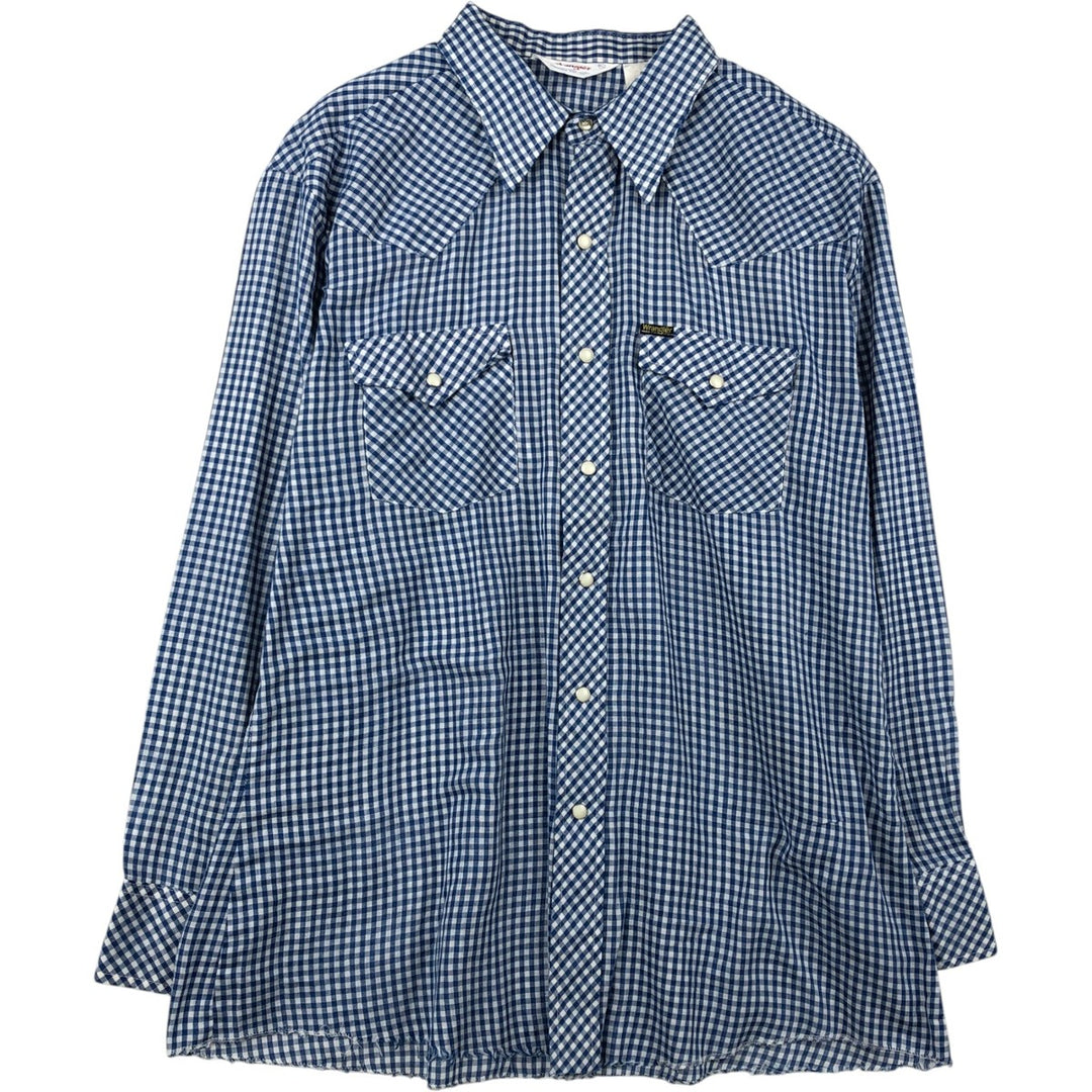Wrangler Check Pattern Gingham Check Long Sleeve Western Shirt Men's XL (approx.) Vintage unclear blue type Vintage Second Hand